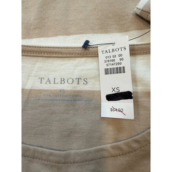 Talbots Womens Striped Long Sleeve Top Size X Small Beige White 100% Cotton NWT - Picture 6 of 8
